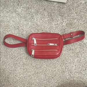 Red Leather Belt Bag with Zipper Details